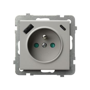 SONATA GP-1RZPUSBAC/m/82  gniazdo pojedyncze z uziemieniem i przesłonami torów prądowych oraz ładowarką USB typu A+C