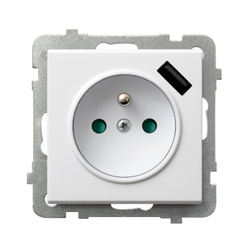 SONATA GP-1RZPUSB/m/75  gniazdo pojedyncze z uziemieniem i przesłonami torów prądowych oraz ładowarką USB typu A