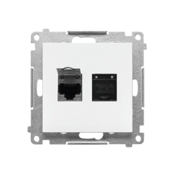 SIMON55 T62.01/111  Gniazdo komputerowe podwójne RJ45 kategoria 6, z przesłoną przeciwkurzową (moduł); Biały mat