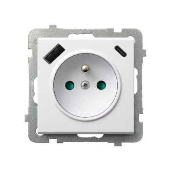 SONATA GP-1RZPUSBAC/m/75  gniazdo pojedyncze z uziemieniem i przesłonami torów prądowych oraz ładowarką USB typu A+C