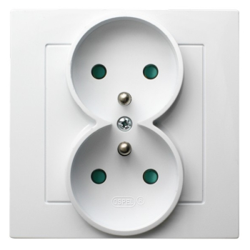 AS GP-2GZP/00  gniazdo podwójne z uziemieniem z ramką zamontowaną na stałe oraz przesłonami torów prądowych