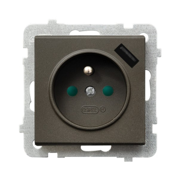 SONATA GP-1RZPUSB/m/40  gniazdo pojedyncze z uziemieniem i przesłonami torów prądowych oraz ładowarką USB typu A