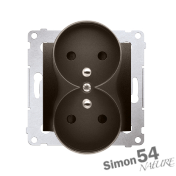 SIMON54 DGZ2MZN.01/46  gniazdo podwójne z uziemieniem oraz przesłonami torów prądowych do ramek NATURE