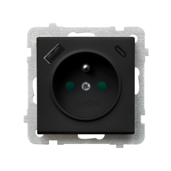 SONATA GP-1RZPUSBAC/m/33  gniazdo pojedyncze z uziemieniem i przesłonami torów prądowych oraz ładowarką USB typu A+C