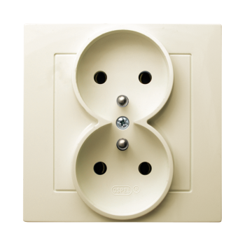 AS GP-2GZ/27  gniazdo podwójne z uziemieniem oraz ramką zamontowaną na stałe