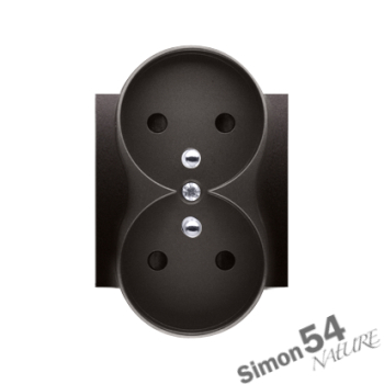 SIMON54 DGZ2MZNP/48 pokrywka gniazda podwójnego z przesłonami do ramek NATURE Antracytowy Metalizowany