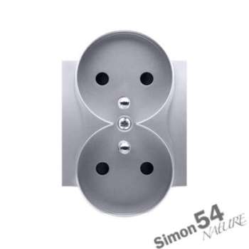 SIMON54 DGZ2MZNP/43 pokrywka gniazda podwójnego z przesłonami do ramek NATURE Srebrny Mat Metalizowany