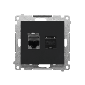 SIMON55 T62.01/149  Gniazdo komputerowe podwójne RJ45 kategoria 6, z przesłoną przeciwkurzową (moduł); Czarny mat