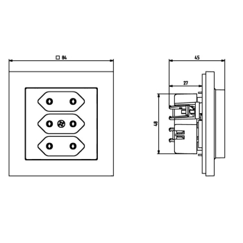 SONATA GP-3R/m/33  gniazdo potrójne bez uziemienia na płaskie wtyczki